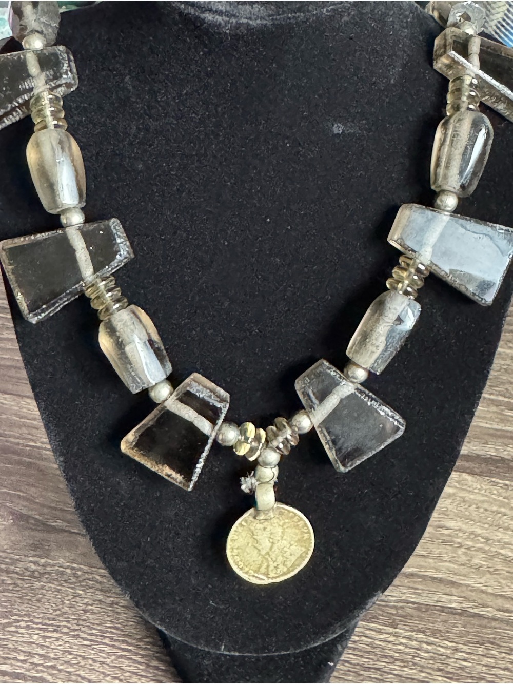 Handcrafted Glass Bead Necklace with British India Half Rupee Coin 1936 Fair